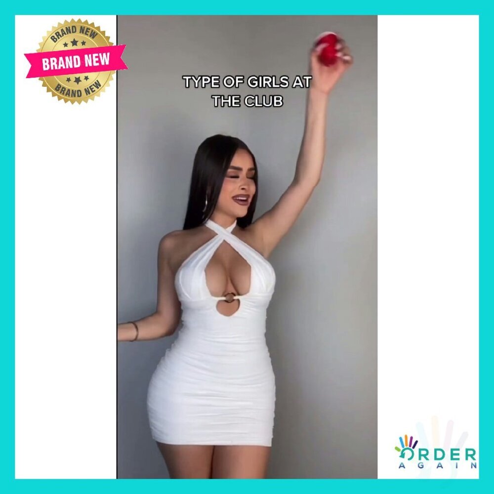 Sexy Bodycon Halter Mini Dress Cut Out Ruched Backless Party Night Out - Picture 7 of 8
